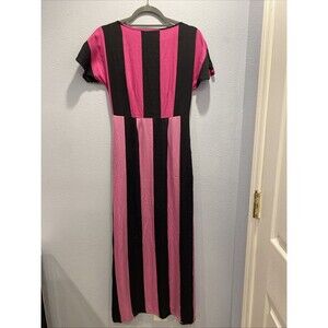 Christopher John Rogers Striped Midi Dress Pink Black Short Sleeve Party 0